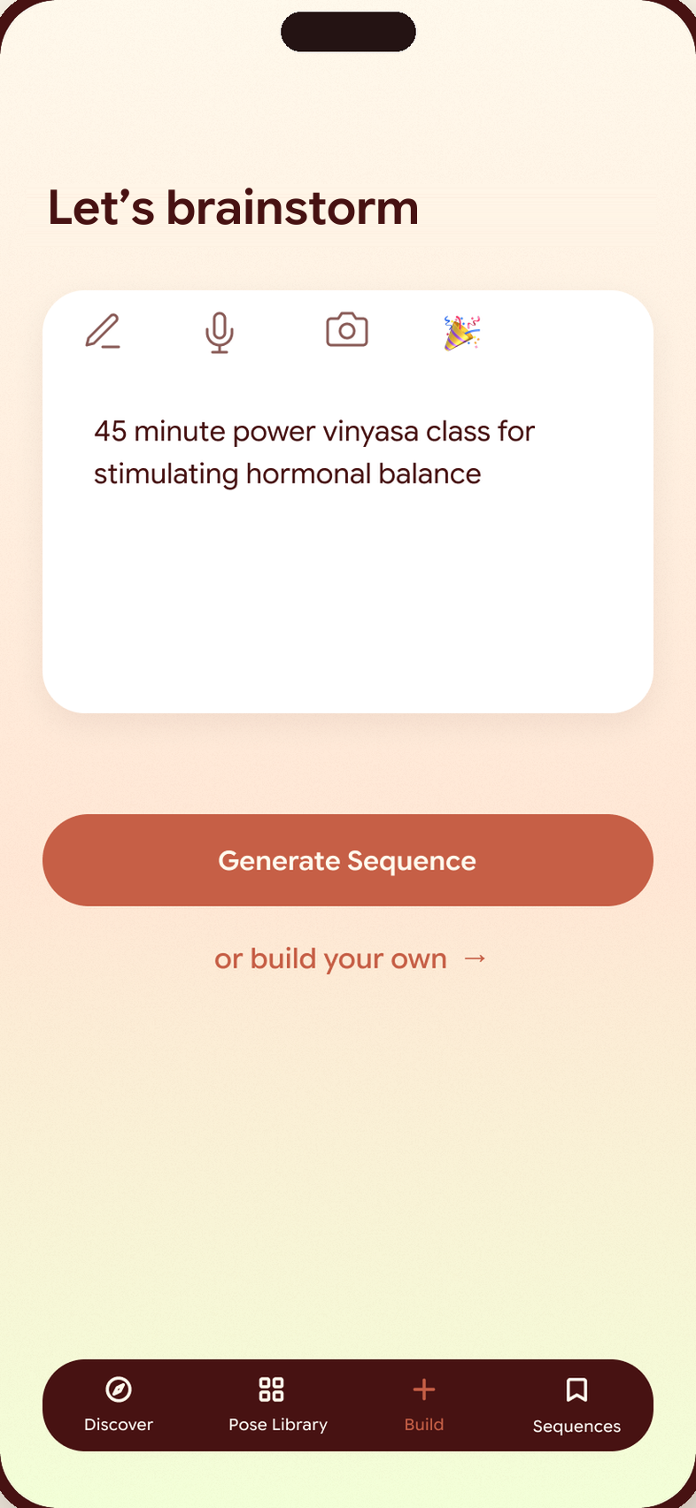 Describe your class screen with a class prompt and Generate Sequence button
